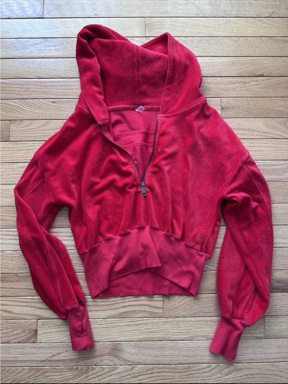 New Free People Movement by Free People Red Lets Volley Velour Hoodie Size Small